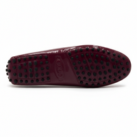 Tod’s Burgundy Patent Leather Driving Loafers with Rubber Pebble Sole