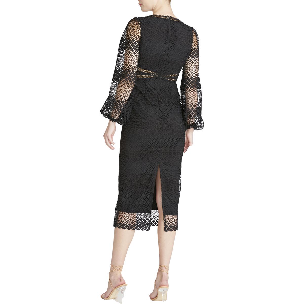 Womens Illusion Lace Midi Dress