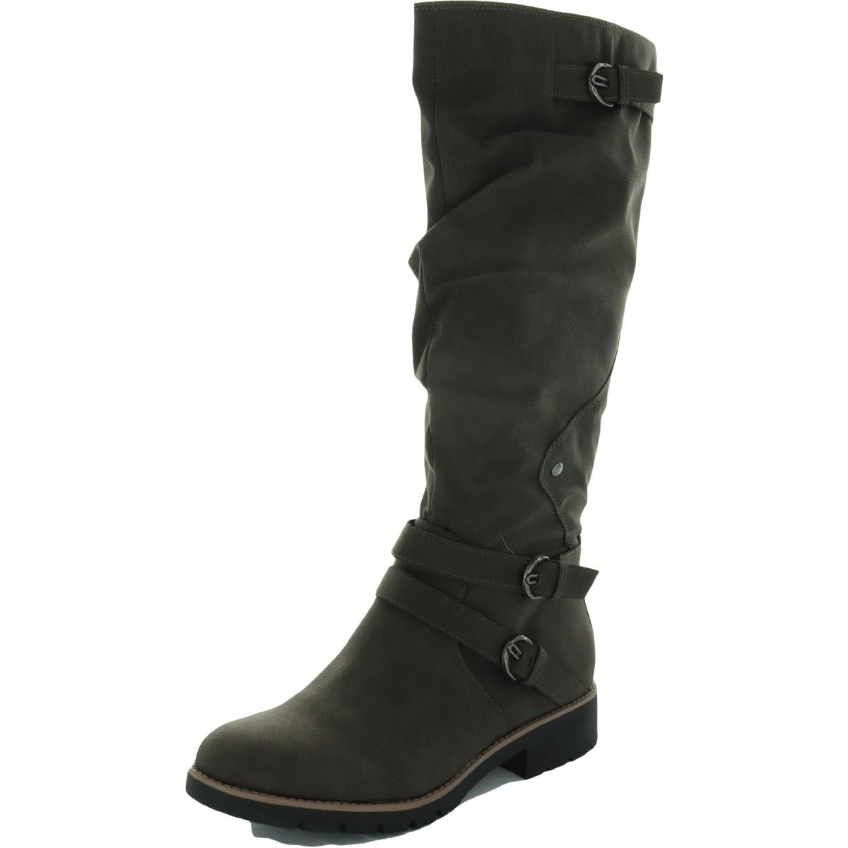 Brinley Womens Faux Leather Tall Knee-High Boots Charcoal Smooth