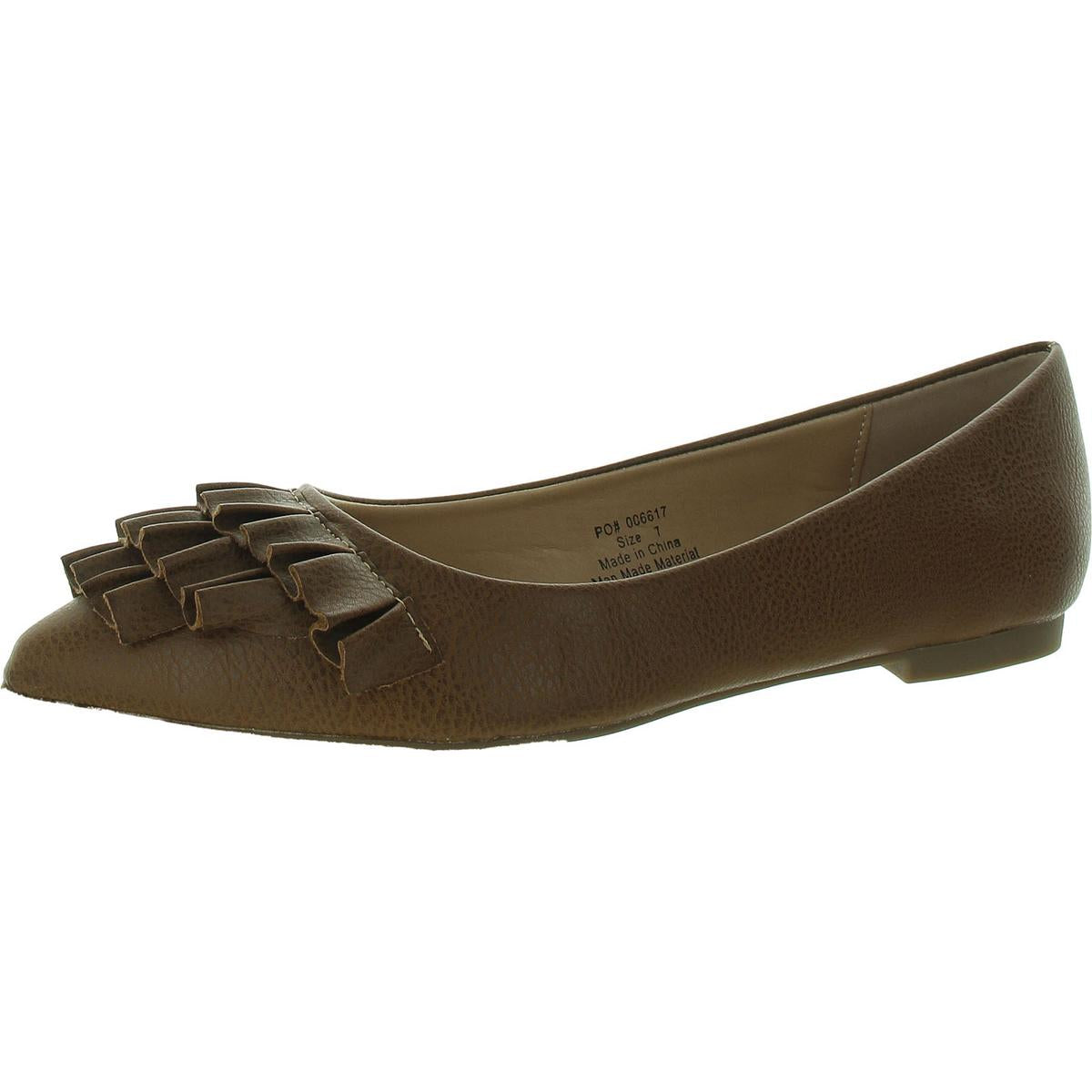 Judy Womens Ruffled Faux Leather Ballet Flats