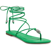 Amille Womens Faux Leather Ankle Tie Strappy Sandals Green Smooth
