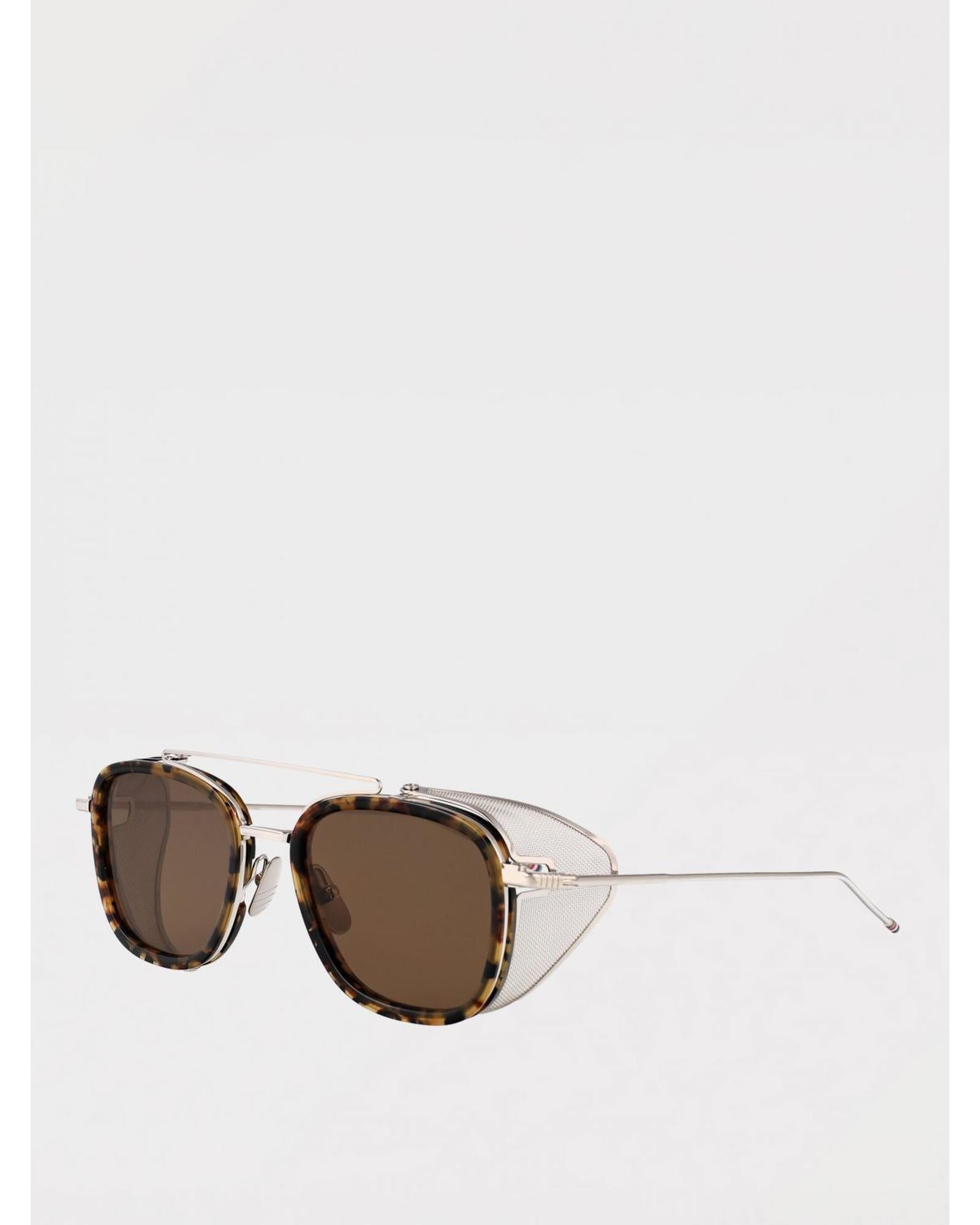 Thom Browne TB808 Pilot Sunglasses Side Shields Men Brown