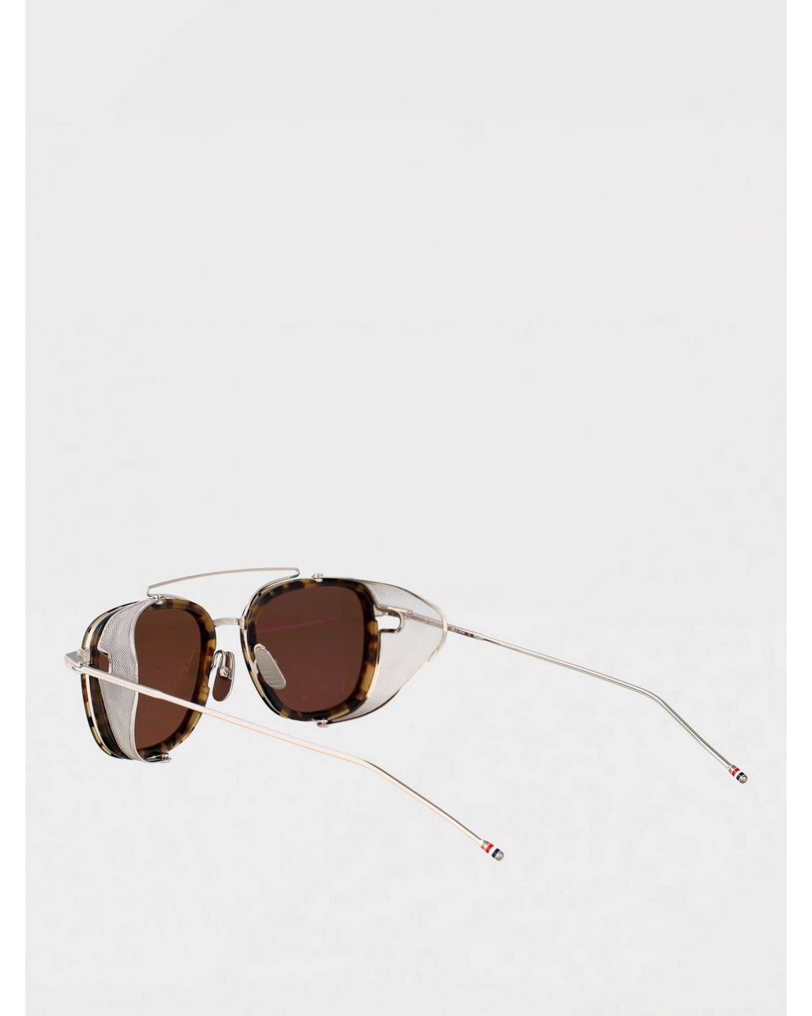 Thom Browne TB808 Pilot Sunglasses Side Shields Men Brown