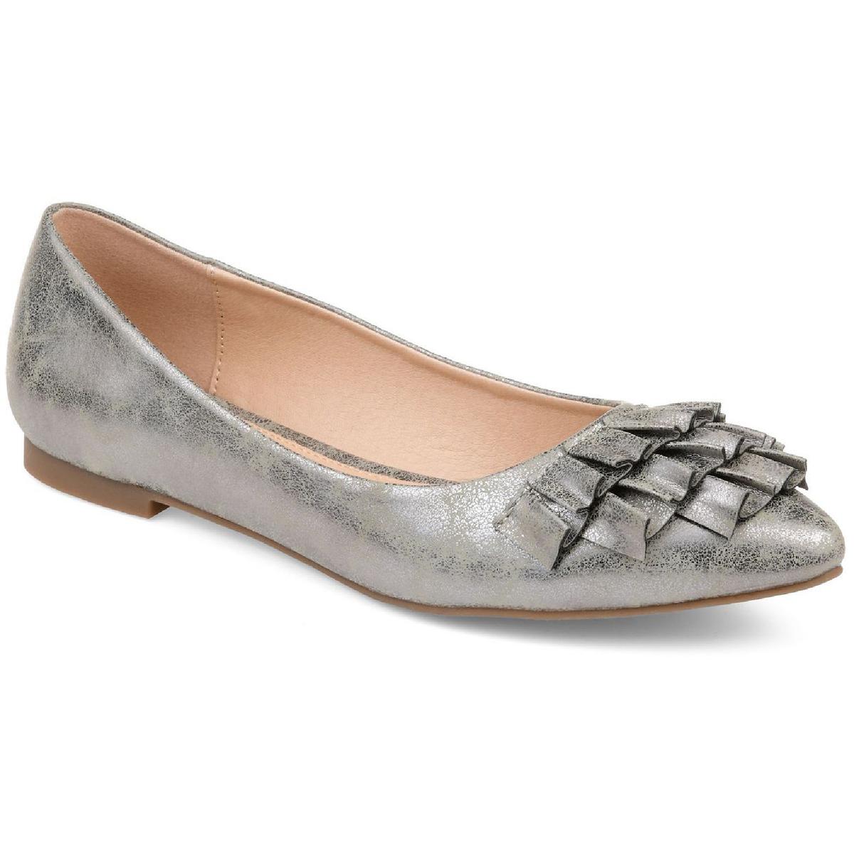 Judy Womens Ruffled Faux Leather Ballet Flats