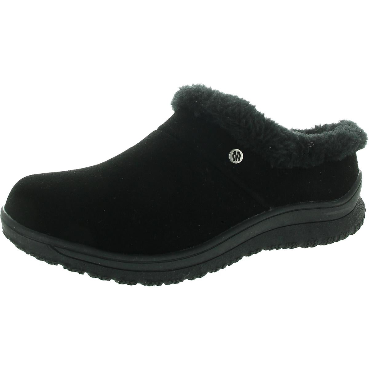 Womens Faux Fur Lined Suede Loafer Slippers