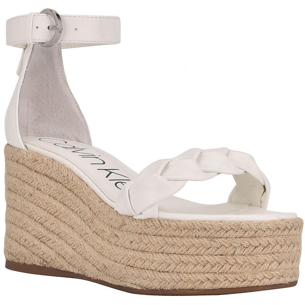 Thea Womens Faux Leather Sandal Wedge Heels White