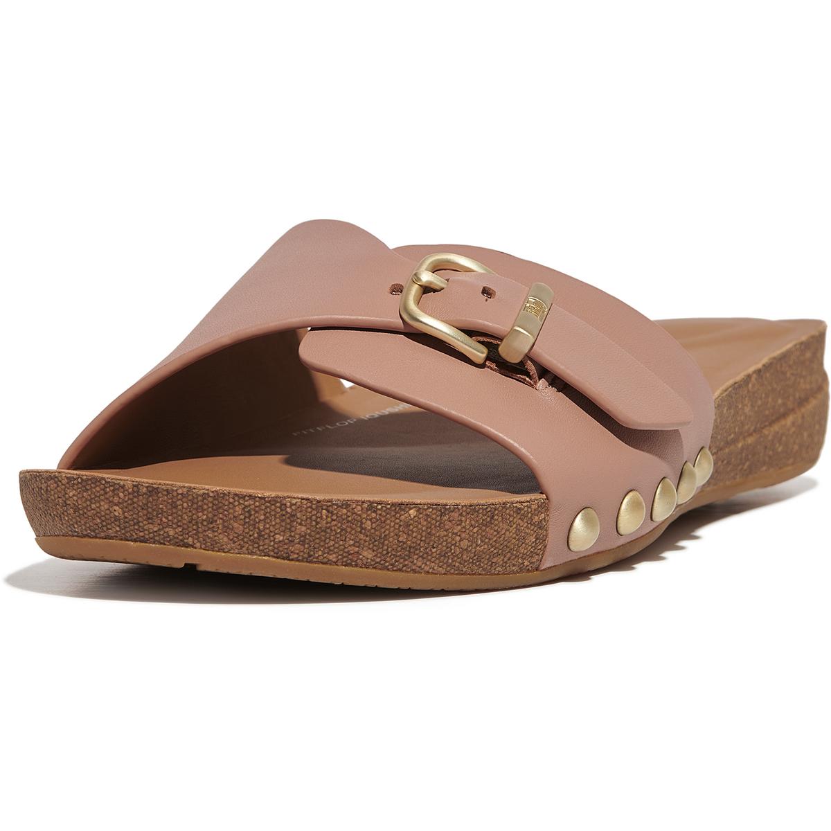 Iqushion Adjustable Buckle Womens Studded Leather Slide Sandals
