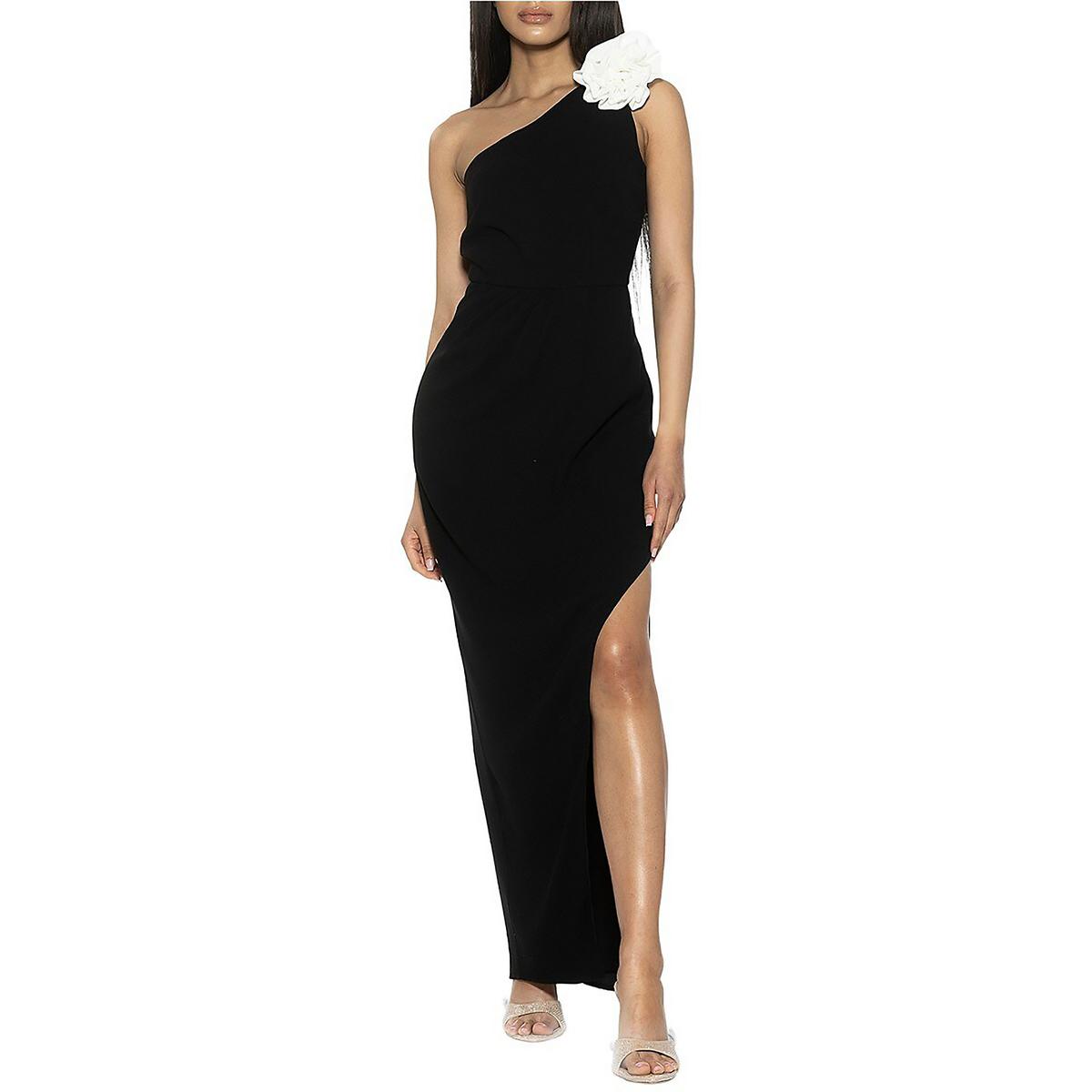 Womens Gathered One Shoulder Evening Dress