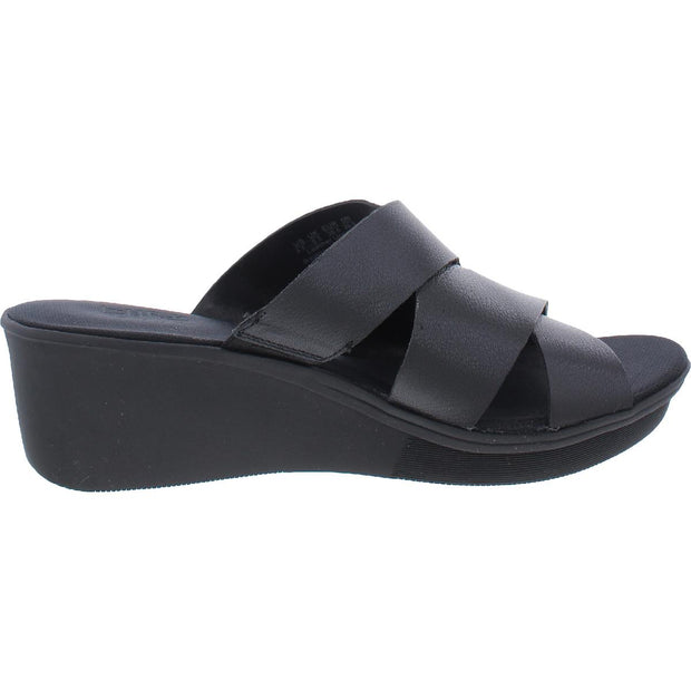 Rowena Womens Leather Slip On Wedge Sandals