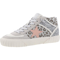 Womens Metallic Leather High-Top Sneakers Silver Cheetah Multi