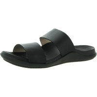 Libraa Womens Faux Leather Slip On Footbed Sandals Black Pari