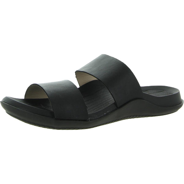 Libraa Womens Faux Leather Slip On Footbed Sandals