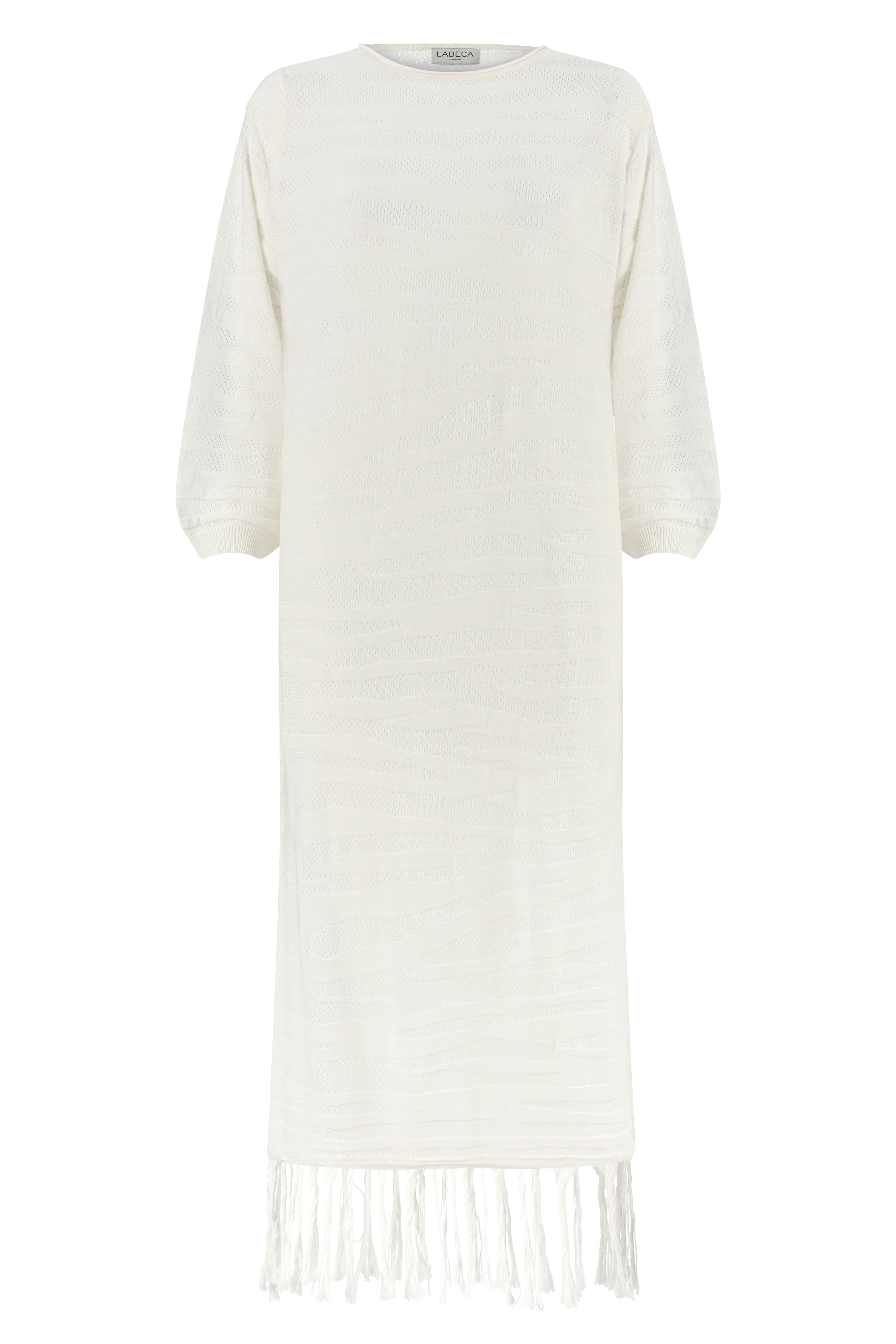 Margi Ecru Cotton Textured Fringe Dress One Size Fits All Ecru
