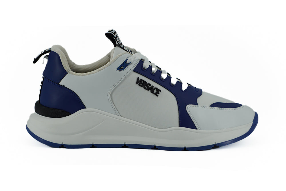 Versace Elegant Blue and White Leather Men's Sneakers4