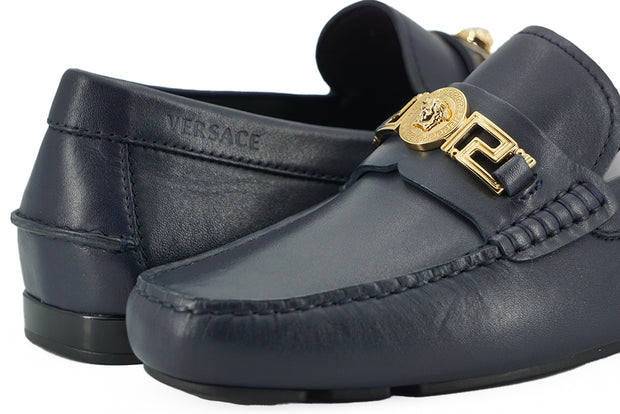 Versace Navy Blue Calf Leather Loafers Men's Shoes