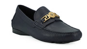 Versace Navy Blue Calf Leather Loafers Men's Shoes