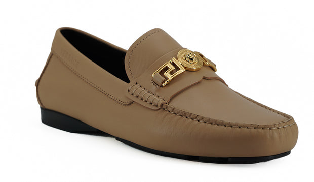 Versace Beige Calf Leather Loafers Men's Shoes