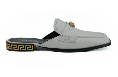 Versace Elegant White Leather Flat Women's Slides