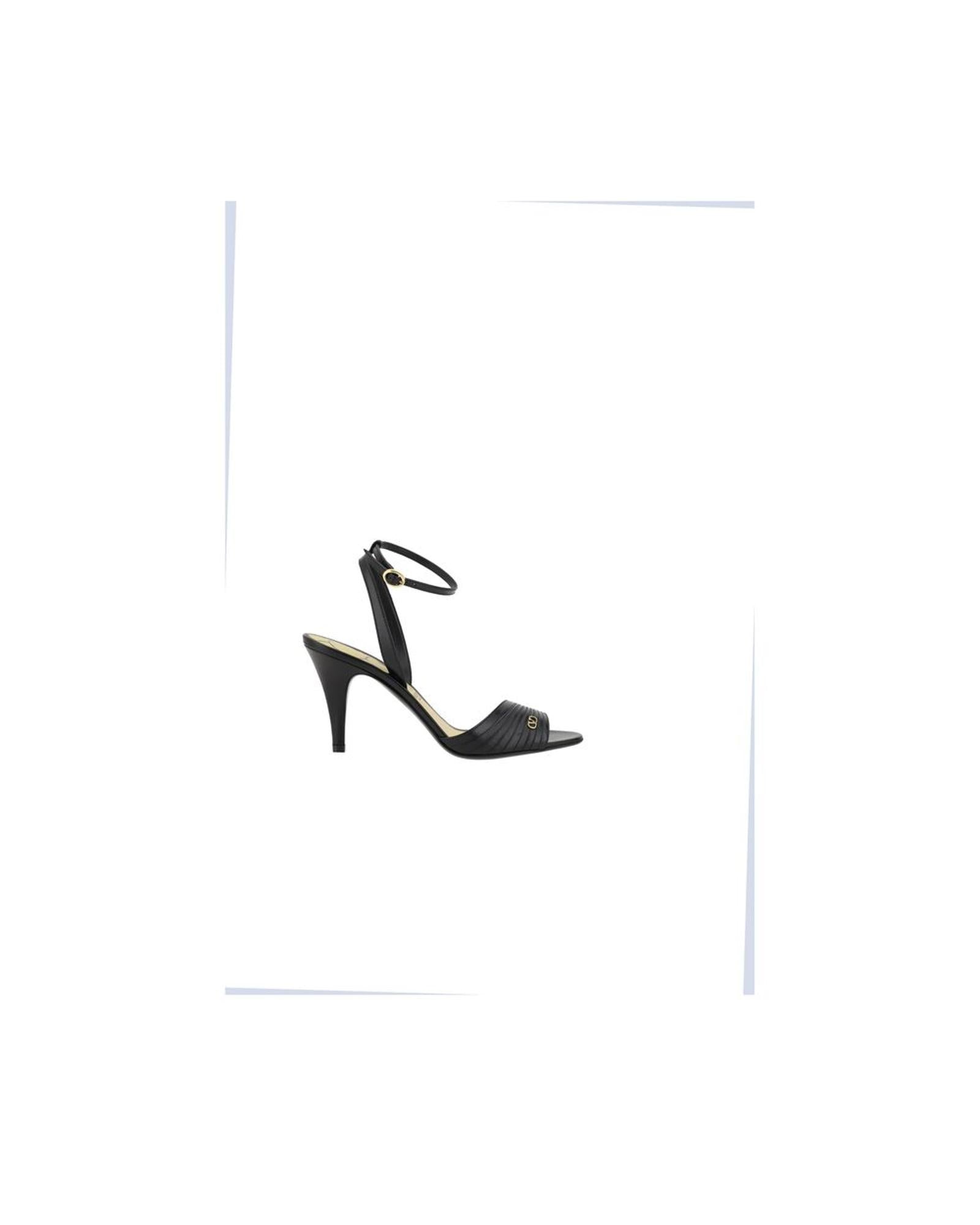 Valentino Garavani Leather Sandals with VLogo Plaque and Pleated Front Strap