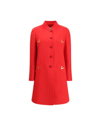 Valentino Red Wool Blend Buttoned Coat Women Jackets & Coats