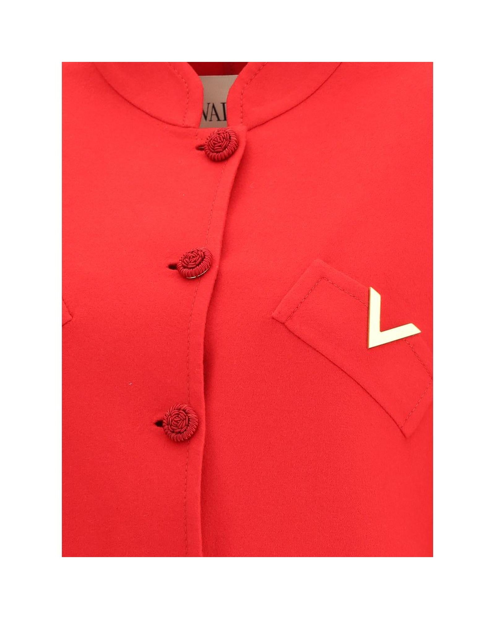 Valentino Red Wool Blend Buttoned Coat Women Jackets & Coats