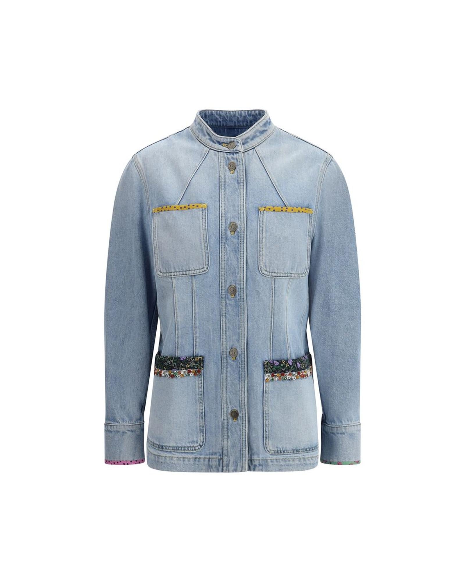 Valentino Patchwork Denim Jacket Women Light Blue Jackets & Coats
