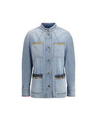 Valentino Patchwork Denim Jacket Women Light Blue Jackets & Coats