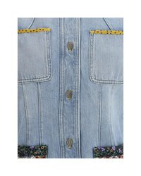 Valentino Patchwork Denim Jacket Women Light Blue Jackets & Coats