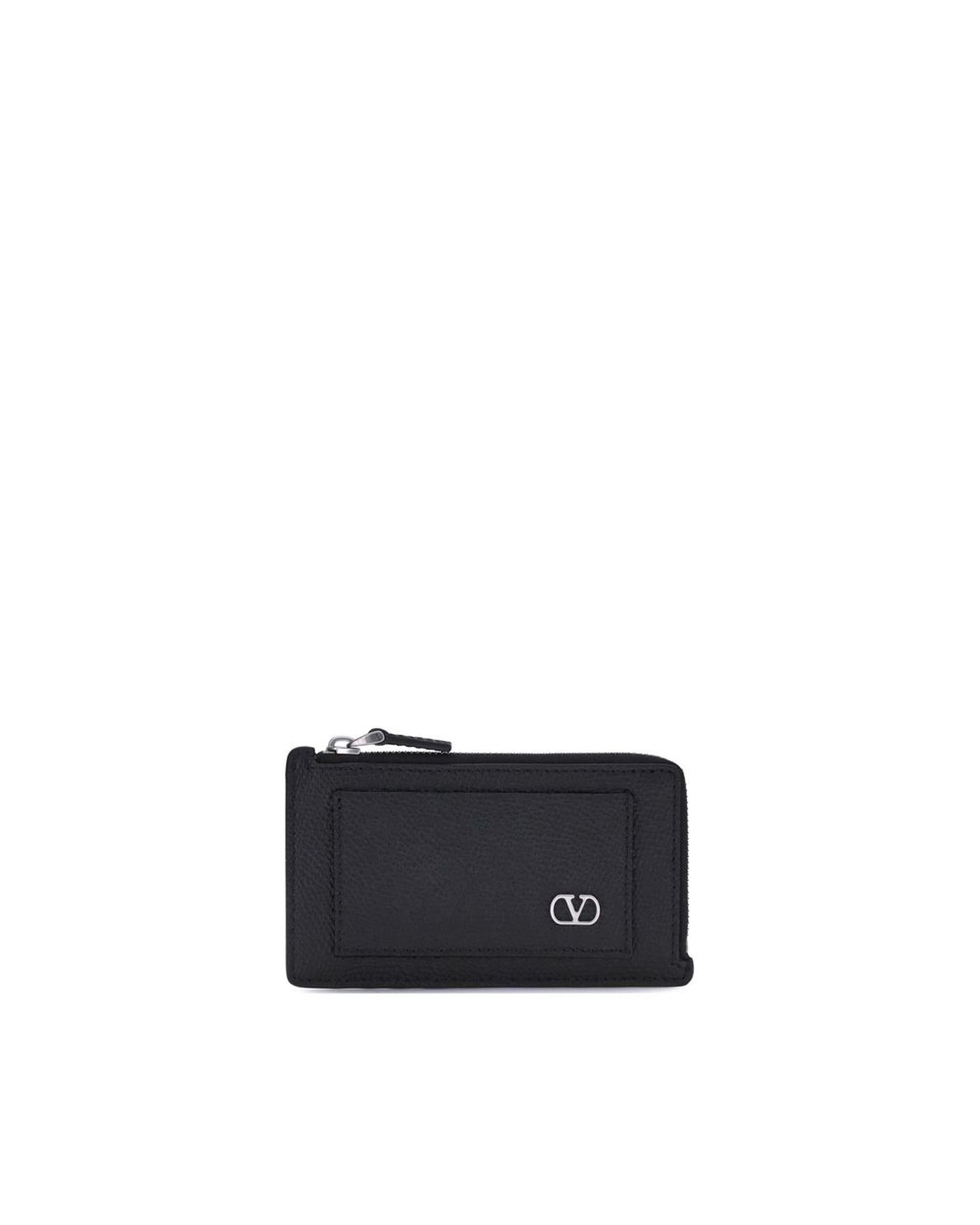 Valentino Garavani Leather Zip Cardholder Men Black Wallets Black