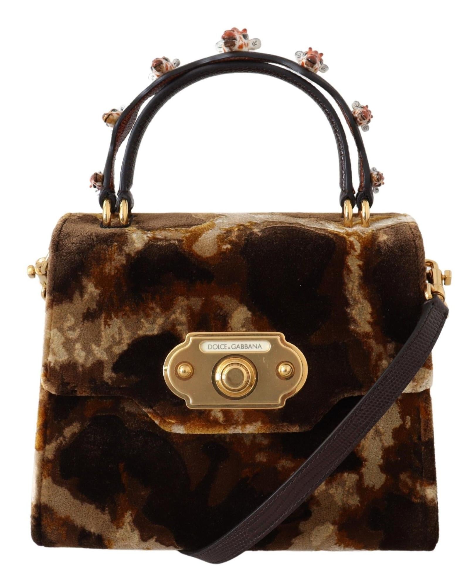 Dolce & Gabbana Devotion Small Velvet Giraffe Print Bag