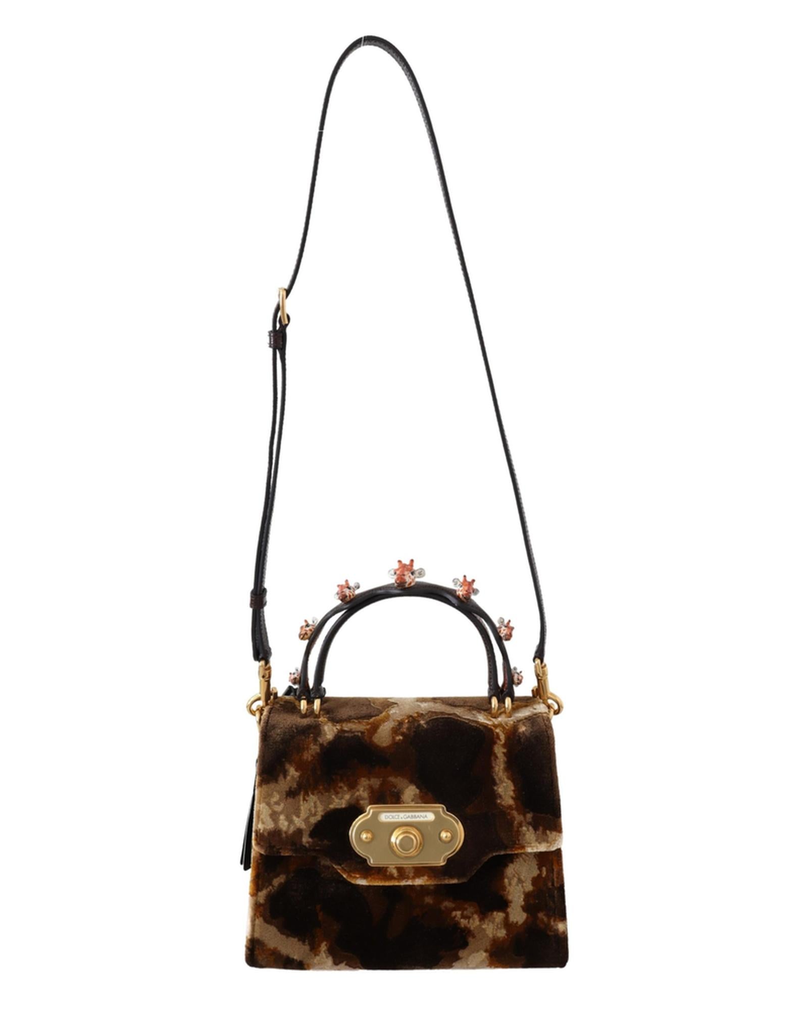 Dolce & Gabbana Devotion Small Velvet Giraffe Print Bag