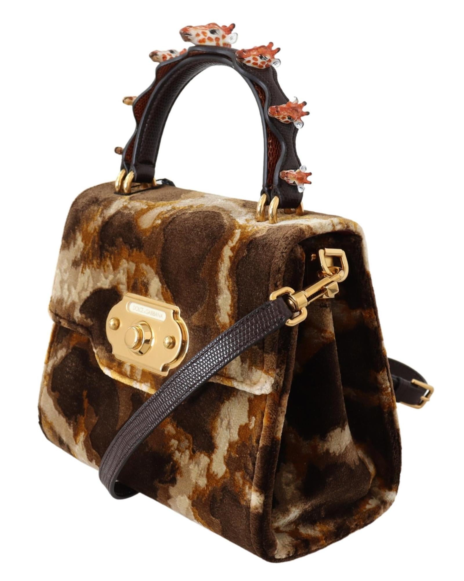 Dolce & Gabbana Devotion Small Velvet Giraffe Print Bag