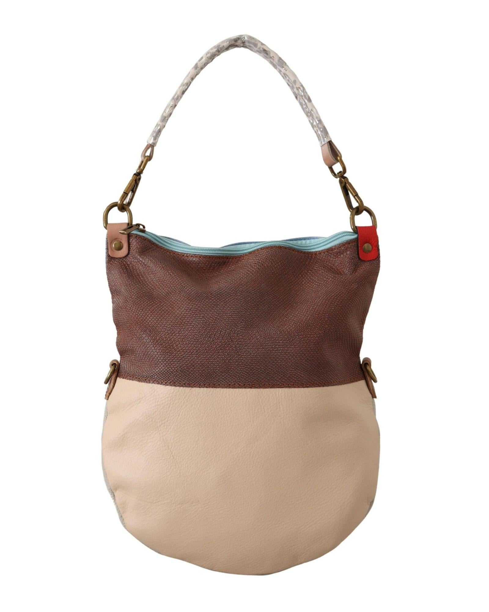 EBARRITO Beige Leather Shoulder Bag ONE SIZE Multicolor