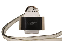 Dolce Gabbana White Black Leather Strap Silver Metal Logo Airpods Case Black White