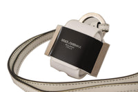 Dolce Gabbana White Black Leather Strap Silver Metal Logo Airpods Case