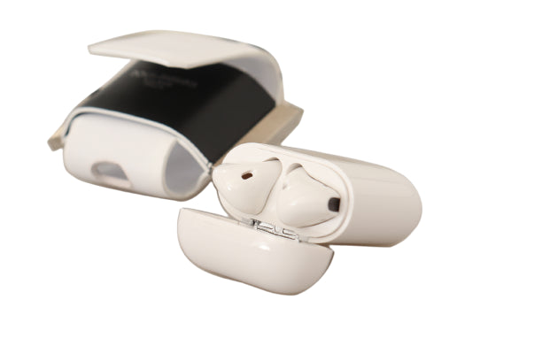 Dolce Gabbana White Black Leather Strap Silver Metal Logo Airpods Case