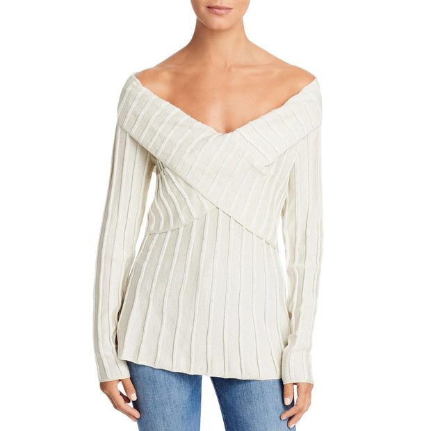 Womens Lurex Off The Shoulder Pullover Sweater
