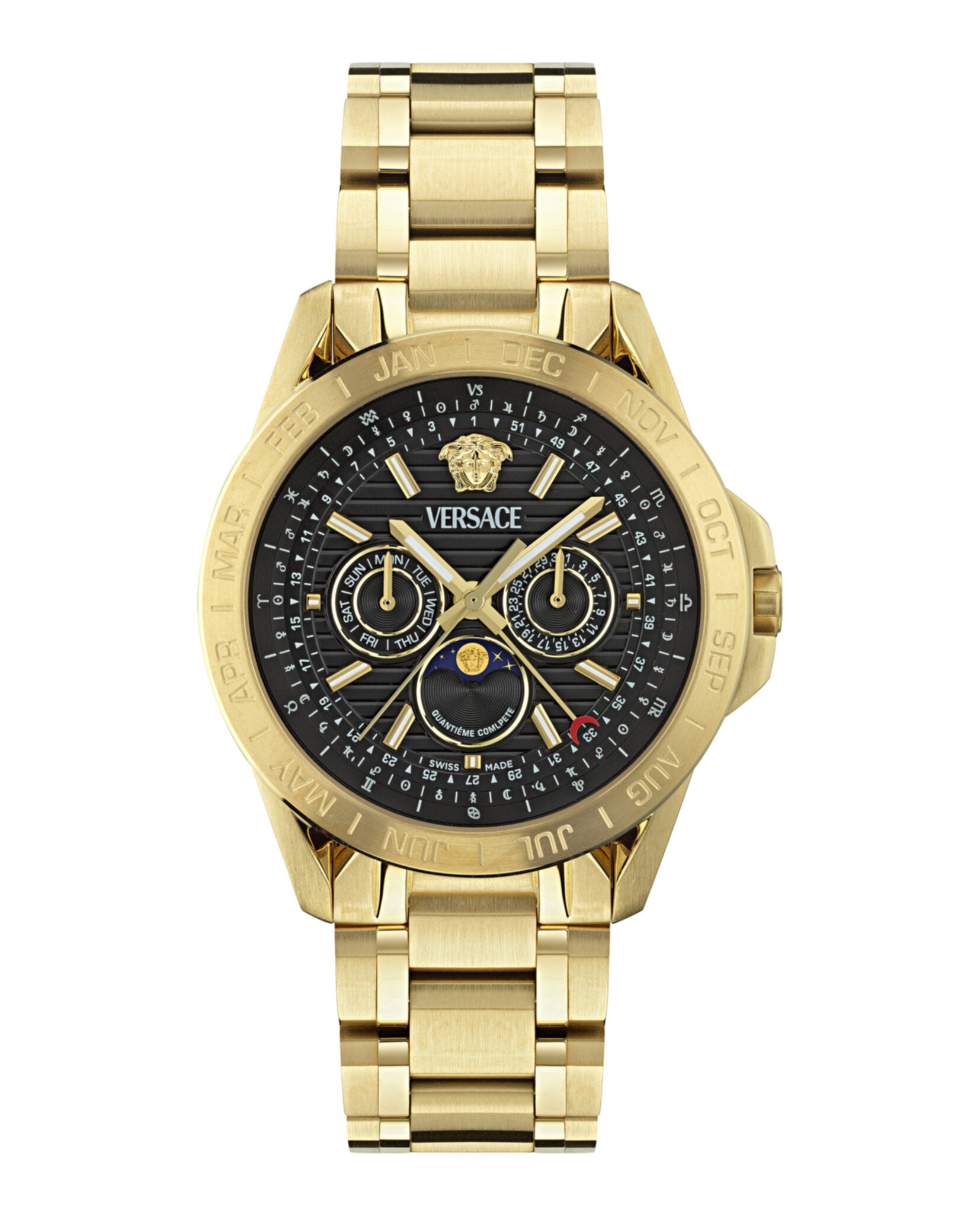 Versace Mens Gold 43mm Bracelet Fashion Watch