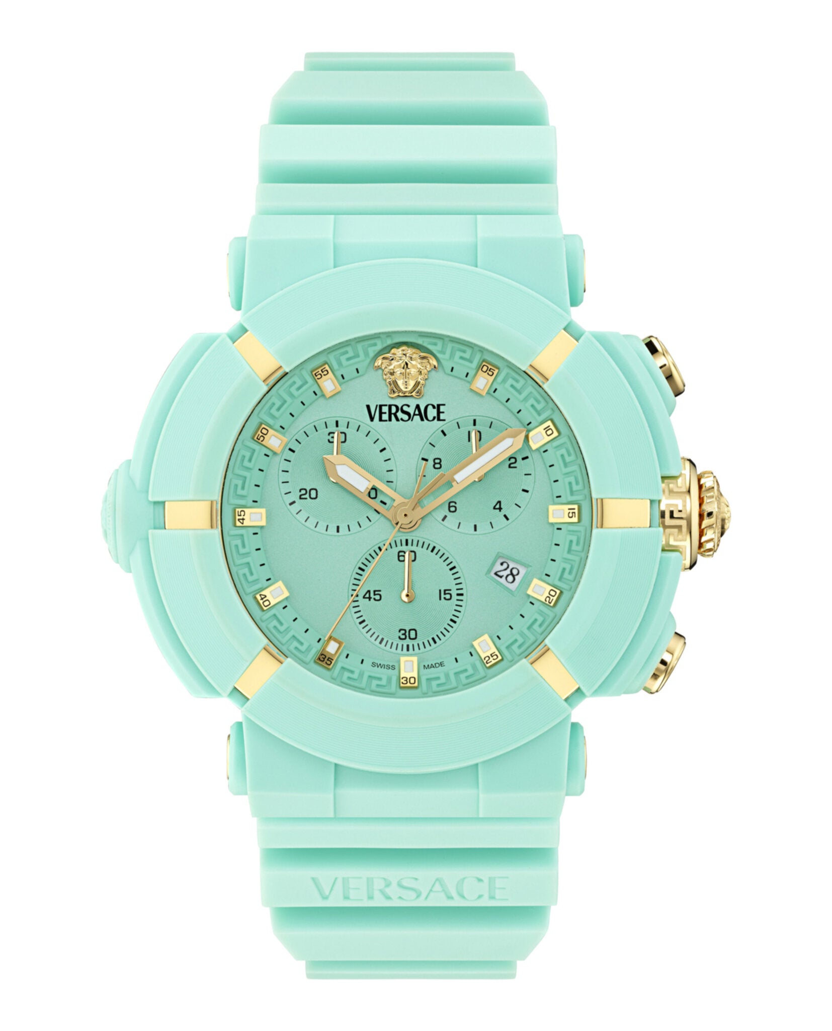 Versace Versace Mens  Light Blue 45mm Strap Fashion Watch