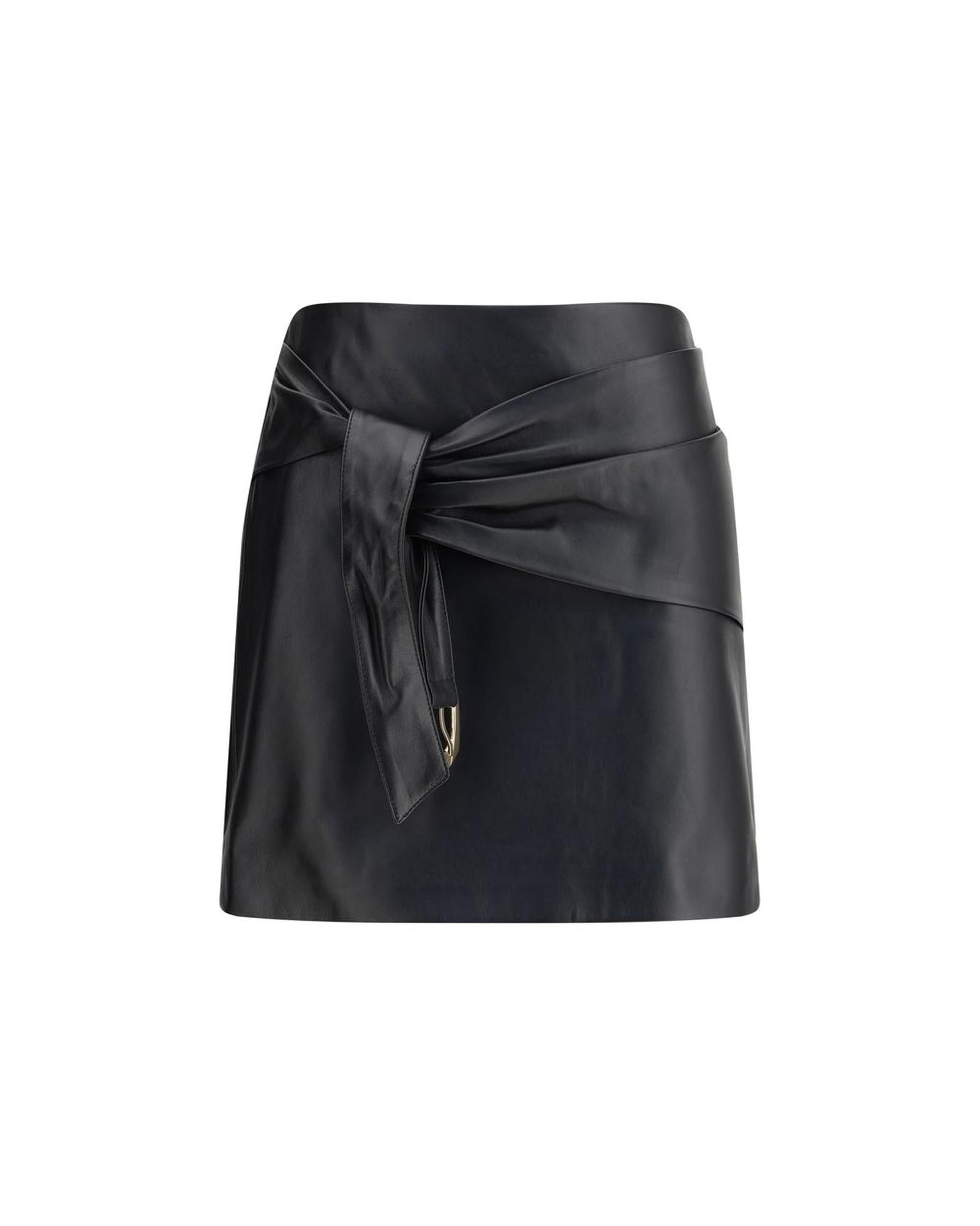 Versace Tie Waist Leather ALine Skirt Women Black