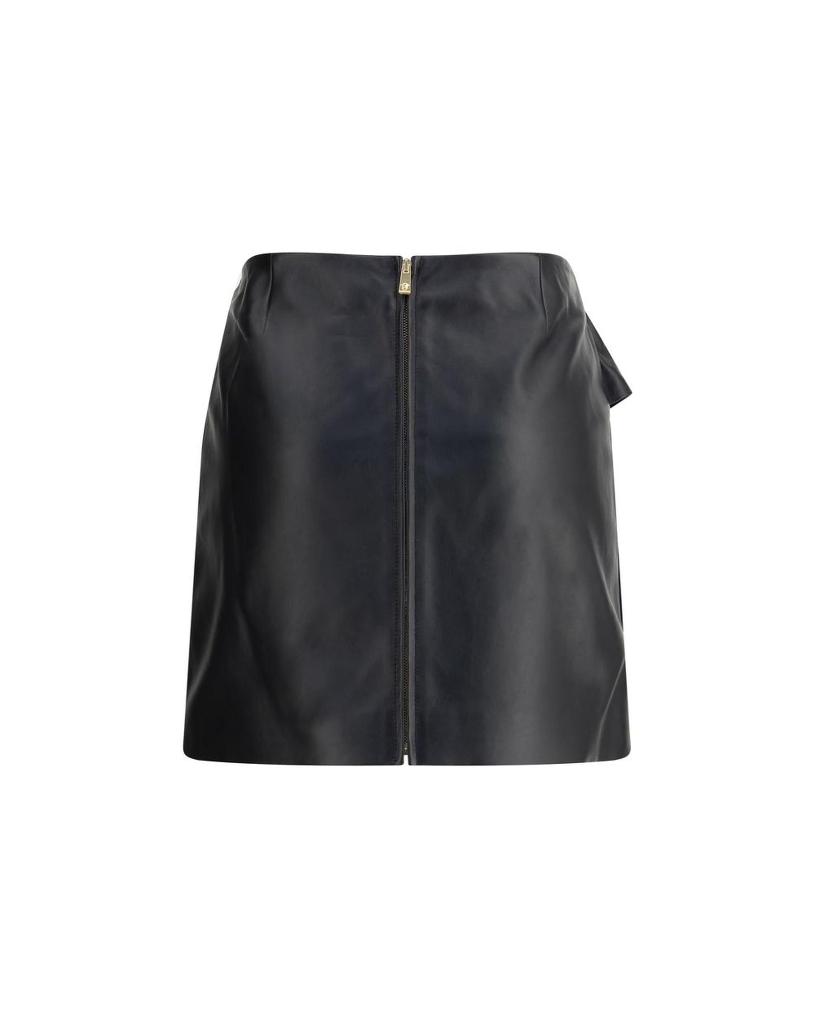 Versace Tie Waist Leather ALine Skirt Women Black