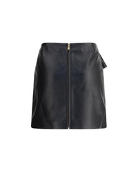Versace Tie Waist Leather ALine Skirt Women Black