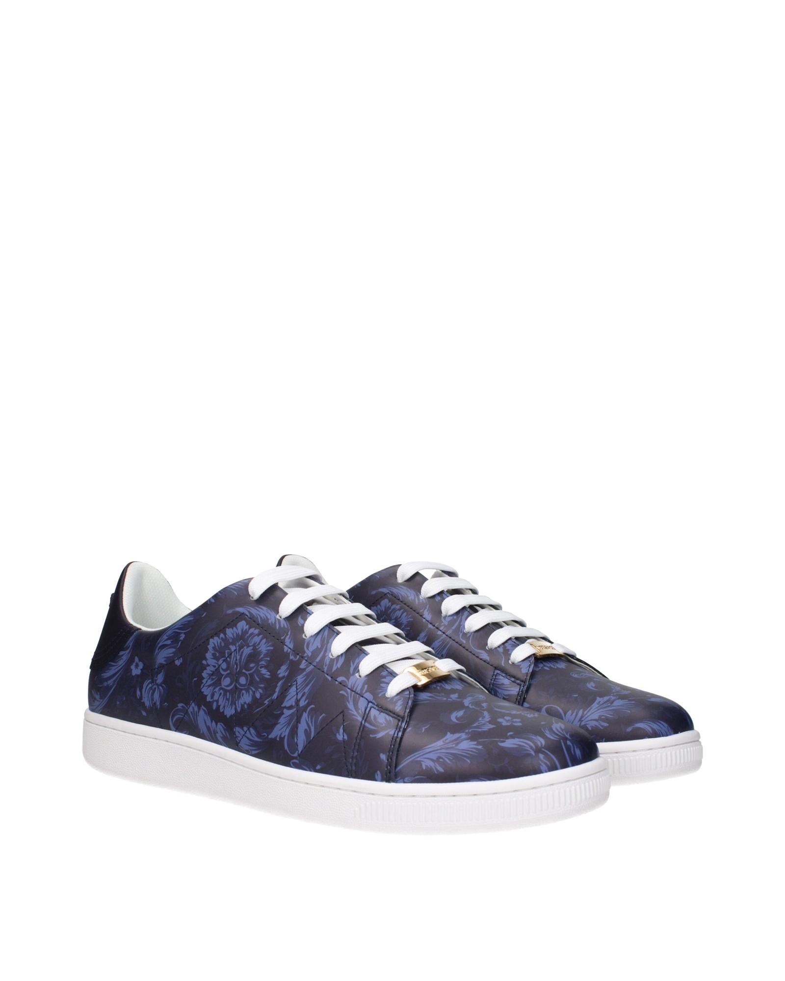 Versace Floral Leather LaceUp Sneakers Men Blue