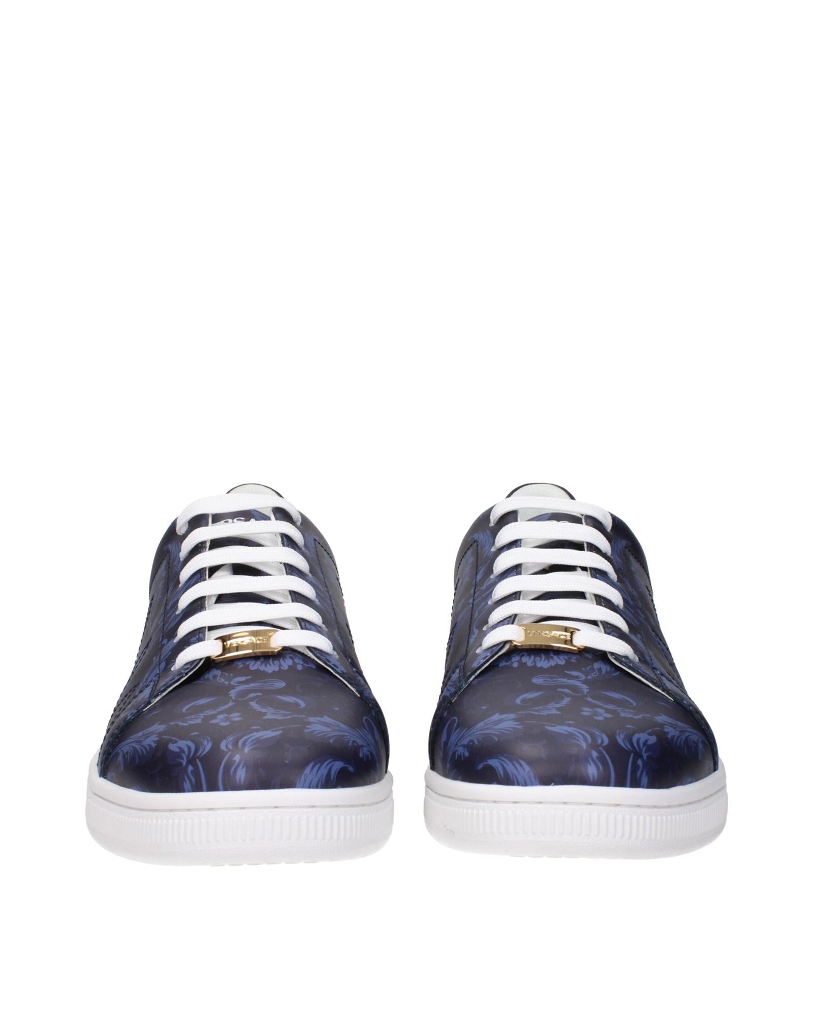 Versace Floral Leather LaceUp Sneakers Men Blue
