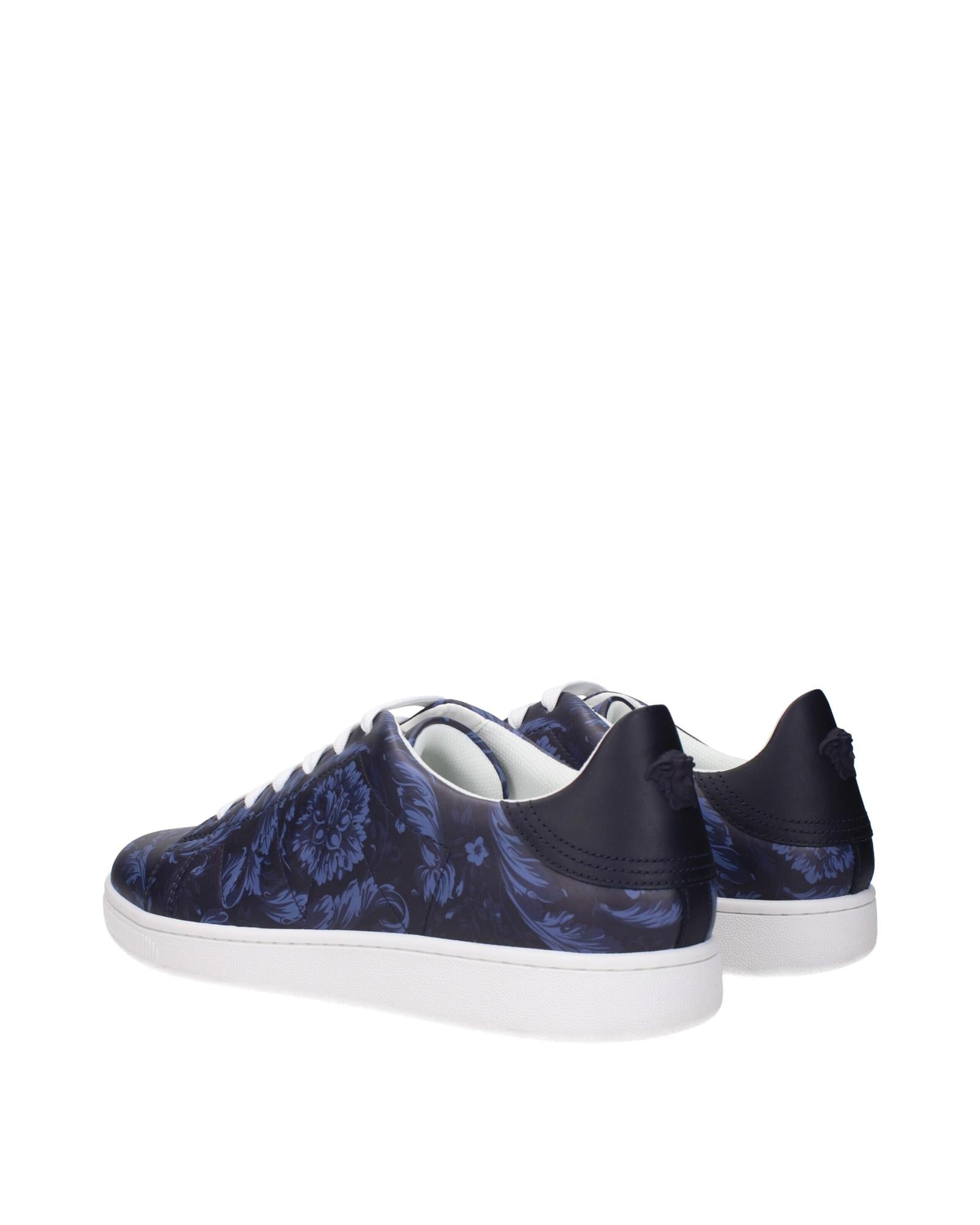 Versace Floral Leather LaceUp Sneakers Men Blue