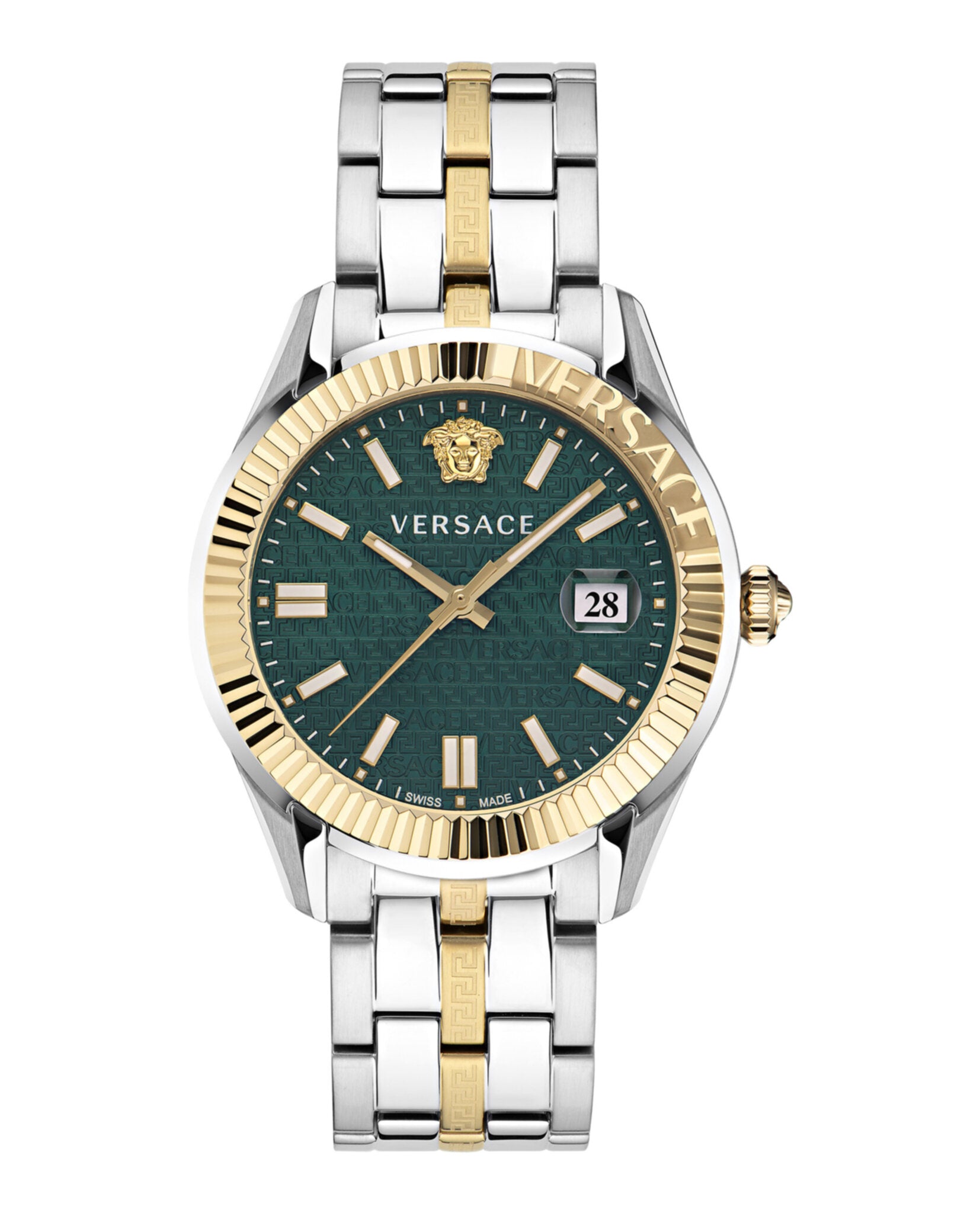 Versace Mens Greca Time Two Tone 41mm Bracelet Fashion Watch Two Tone