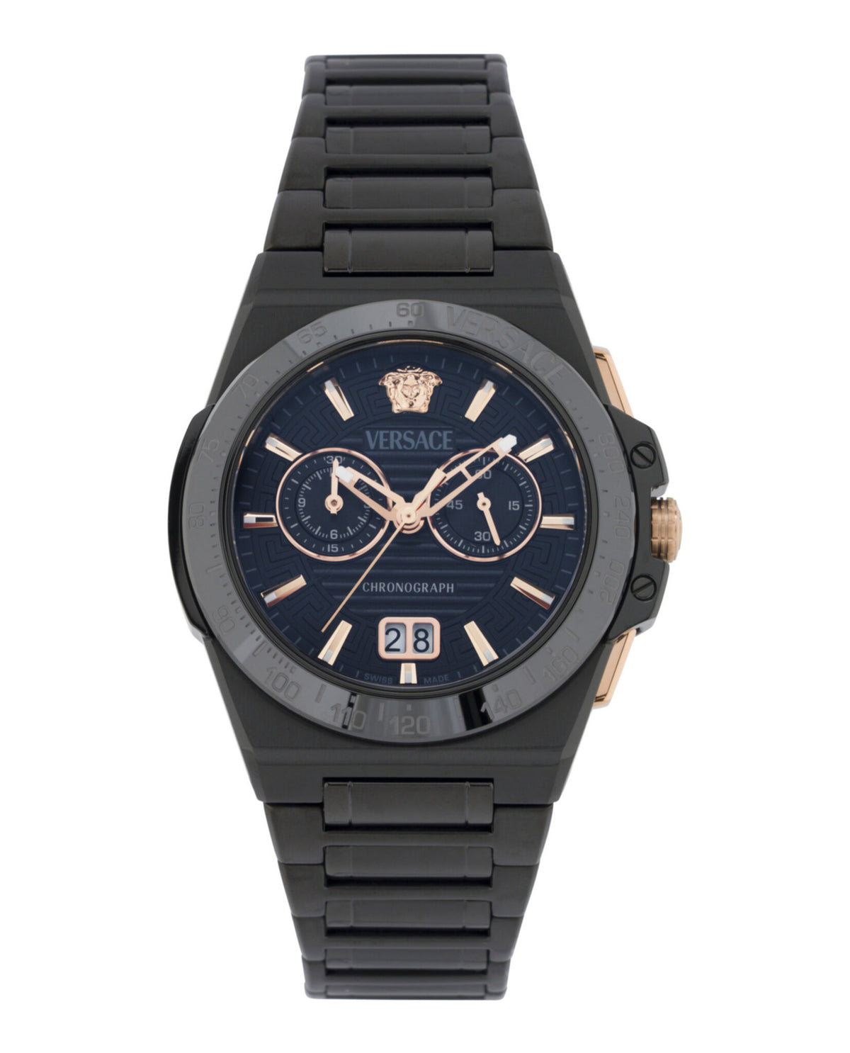 Versace Mens IP Black 43mm Bracelet Fashion Watch