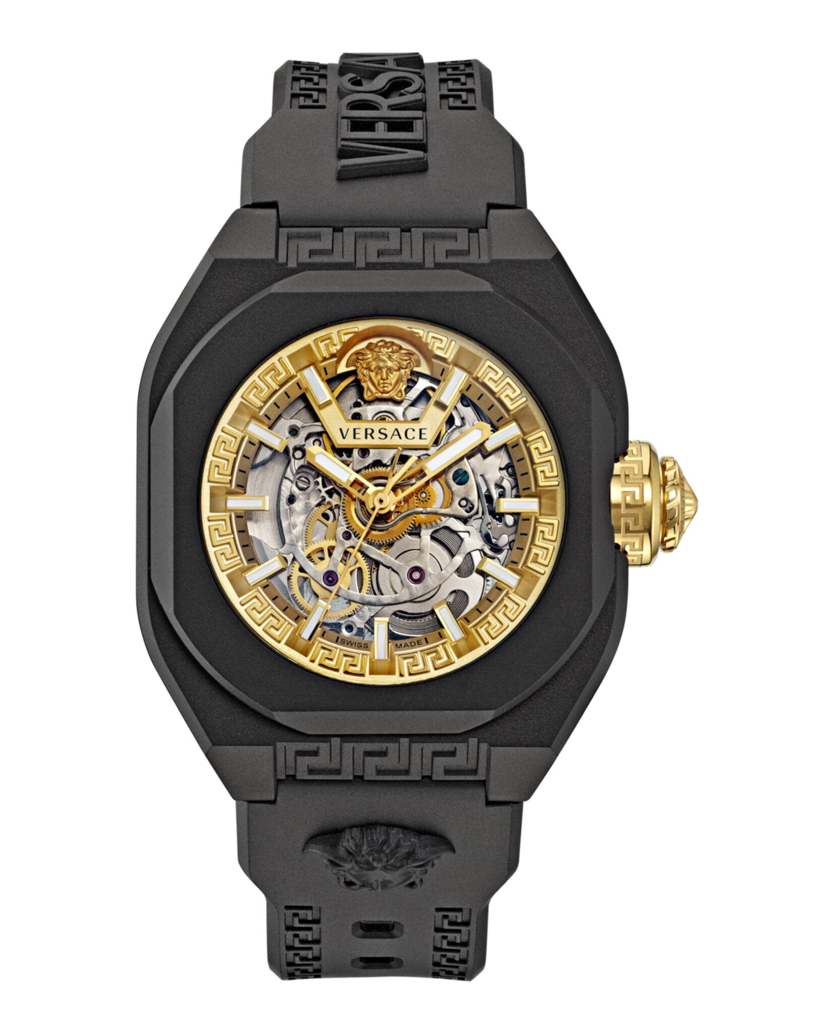 Versace Mens V-Legend Skeleton Black 42mm Strap Fashion Watch
