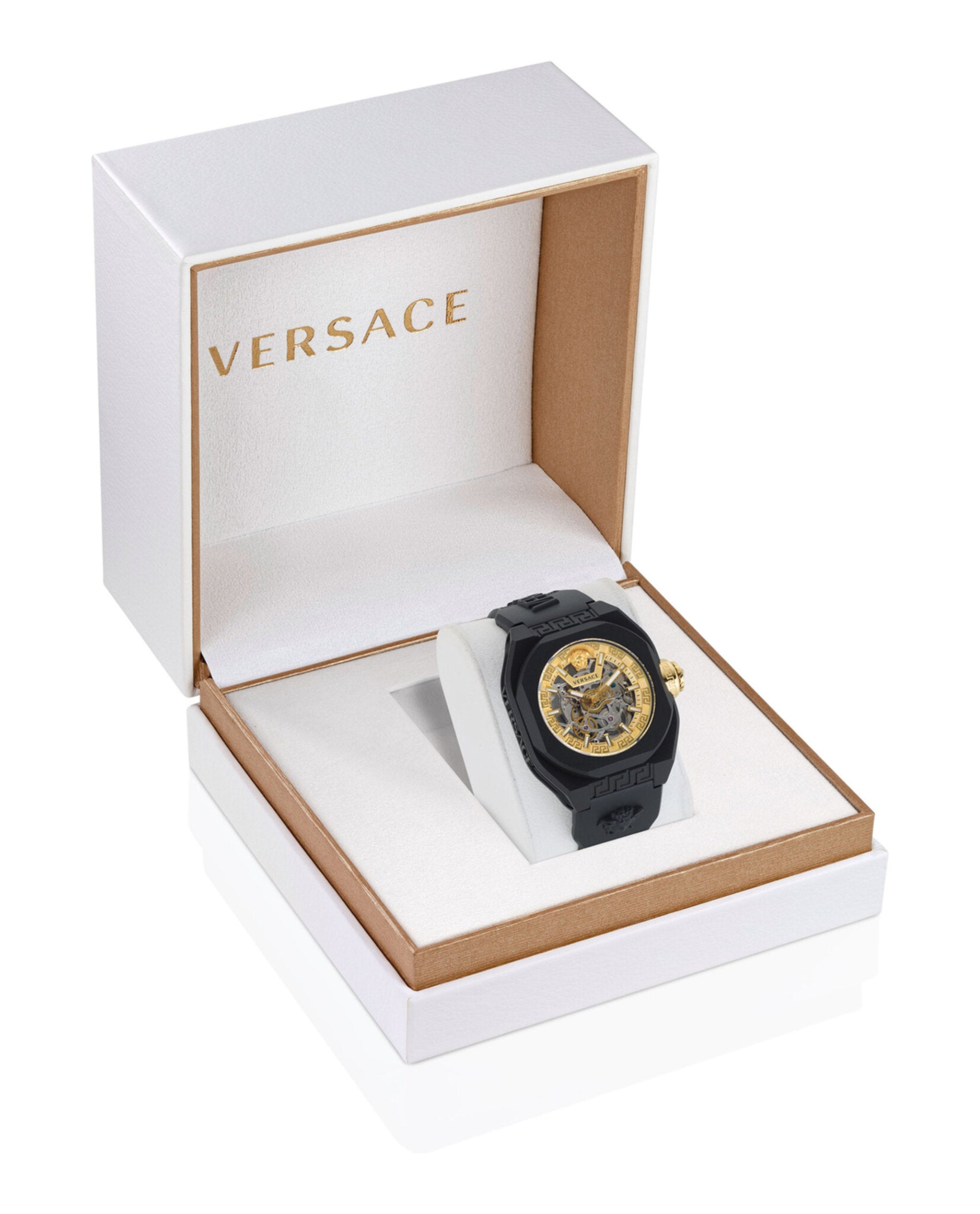 Versace Mens V-Legend Skeleton Black 42mm Strap Fashion Watch