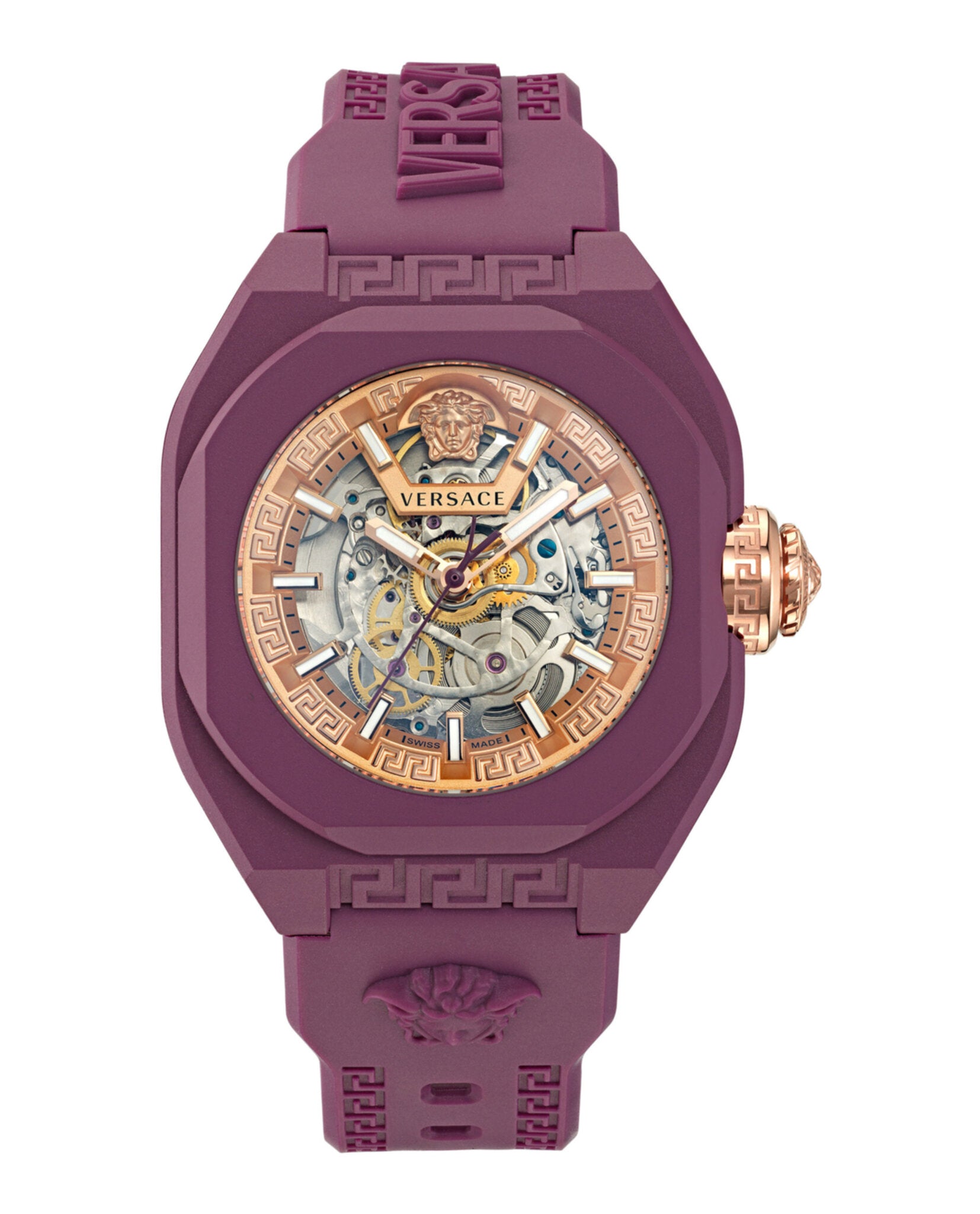 Versace Mens V-Legend Skeleton Burgundy 42mm Strap Fashion Watch